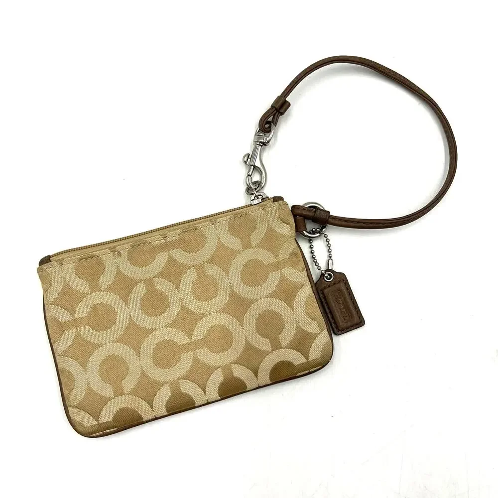 Coach Wristlet Signature C Op Art Sateen Jacquard Brown